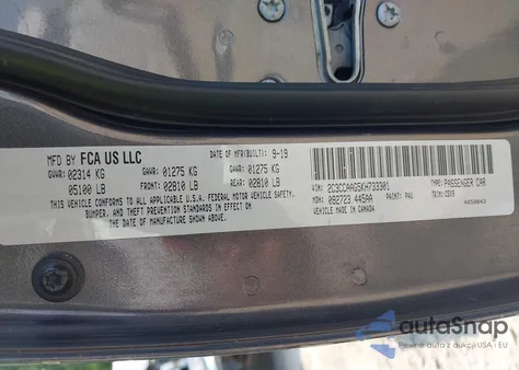 2019 Chrysler 300 Touring z USA, uszkodzony, nr VIN 2C3CCAAG5KH733301